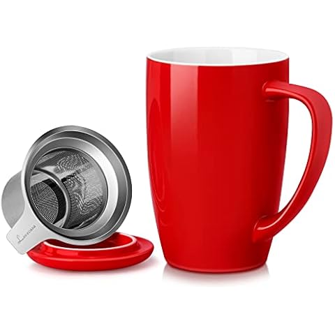 LOVECASA Teetasse porzellan, mit Deckel und Sieb, 480 ml Porzellan Tee Becher mit Edelstahl Teefilter Cover