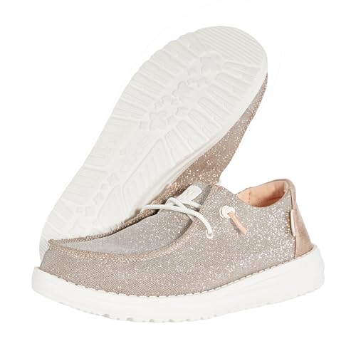 Image of HEYDUDE Girl's Toddler Wendy Metallic Sparkle Slip On Shoe | Easy On Loafer