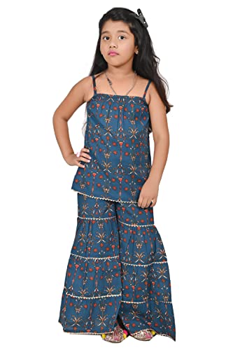 Image of Printed Cotton Sharara Set for Kids, Traditional Dresses Set for Baby, Ethnic Outfits for Girls, Sleeveless Kurti Set