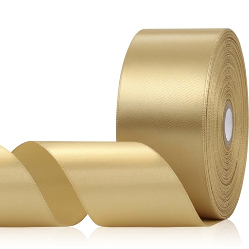 Aoropo Champagne Gold Ribbon 2 Inch 60 Yards Gold Satin Ribbon for Crafts Gift Wrapping Birthday Party Flower Bouquet Bows Wedding and Festival Decor