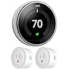 Google nest t3019us learning thermostat 3rd gen smart thermostat polished steel bundle with 2 pack deco gear wifi smart plug  urban country home decor