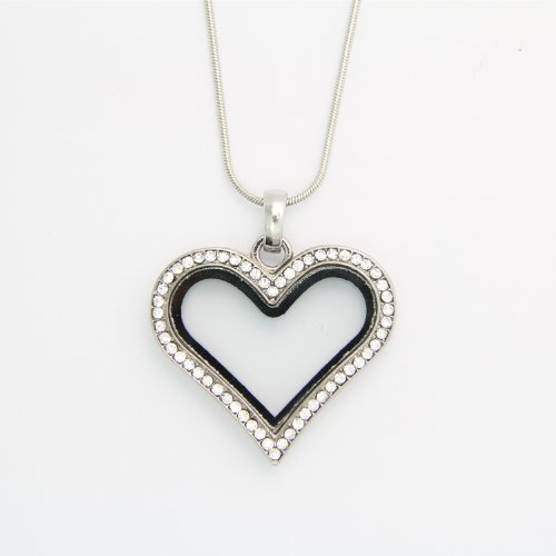 Jojo & Lin Magnetic Floating Locket Charm 30Mm Medium With Snake Chain (Silver Crystal Heart) #TOP2