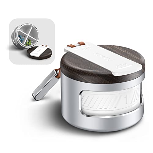 Koviuu Metal Pill Organizer 4 Times A Day, Rotatable Travel Daily Pill Box, Portable Pill Case, Vitamin Supplement Medicine Organizer Box, Round Pill Container Holder, Silver #TOP22