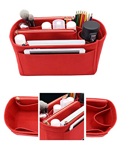 Image of LEXSION Felt Purse Organizer Insert, Tote Bag Shaper Dividers with 5 Sizes, Red 8023, X-Large | LEXSION Felt Purse Bag Organizer Insert with zipper Bag Tote Shaper Fit Speedy Neverful PM MM