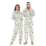 Wudan Pijama de una pieza con capucha para adultos, conjunto de Navidad, hojas de muérdago, ropa de dormir floral, Hojas de muérdago de acebo navideño floral, XXL
