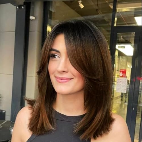 vedar Afro Brown Wigs with Bangs, Ombre Dark to Brown