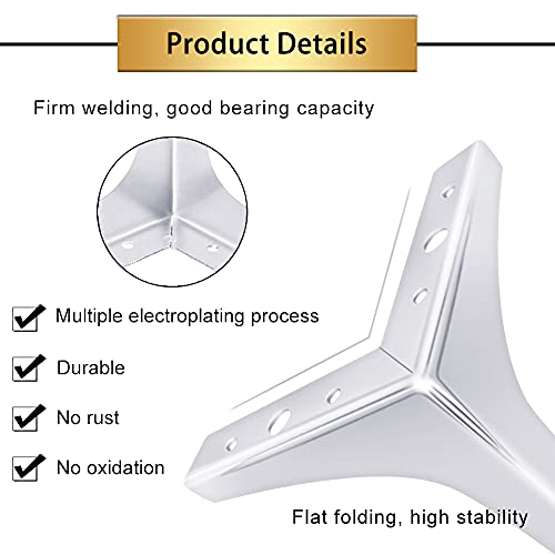 Gosche Metal Furniture Legs 7 Inch, Chrome Polished Silver Sofa Legs Set Of 4, Modern Style Replacement Triangle Legs For Dresser Chair Bed Cabinet Cupboard Diy Replacement Couch Feet #TOP2