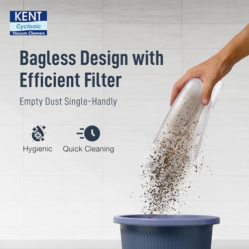 Image of KENT Dash Vacuum Cleaner | 600W | High Suction Power >16 kPa | Cyclone5 Technology and HEPA Filter | Bagless Design | Ideal for Floor, Curtain, Carpet, Sofa & Car | Black & Blue
