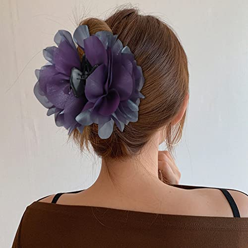 Cinaci 4 Pack Chiffon Big Rose Flower Bow Plastic Hair Claw Clips Barrettes Clamps Ponytail Holder Buns Chignon Holder Accessories For Women Girls #TOP3
