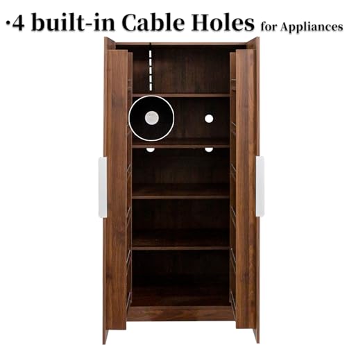 Image of 22 in Deep Kitchen Pantry Storage Cabinet with Doors and Shelves Walnut | Tall, Large Cupboard for Food