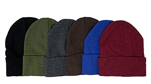 I&S Men's Women's Warm Soft Knit Stretchy Winter Beanie Cap Hat (6-Pack: Assorted)