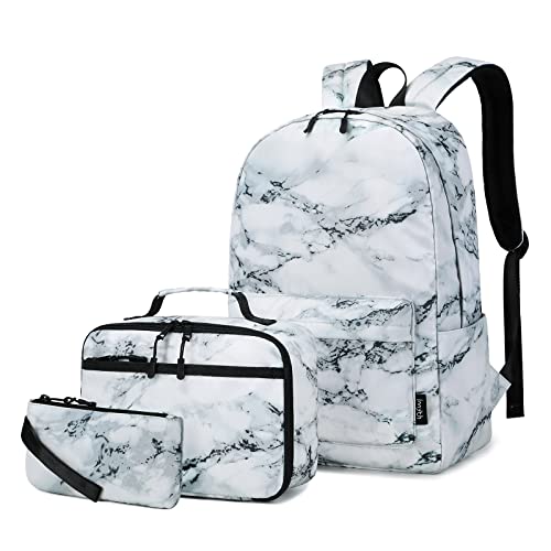 Imyth 3-in-1 Backpack Set for Teen Girls (Marble-White)