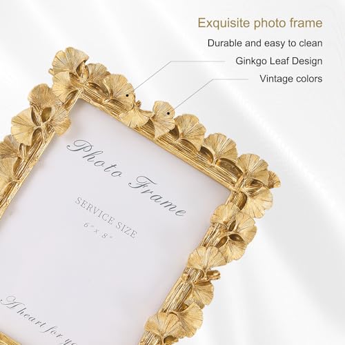 Image of 6x8 Vintage Picture Frames, Picture Frame for Table Top Display and Wall Hanging Home Decor (Gold 02, 6x8 Inch)
