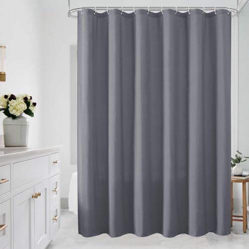 Shower Curtain Mould Proof Resistant and Waterproof Washable Polyester Fabric with 12 Hooks Quick Dry Shower Curtain for Bathroom Wet Rooms Shower Bath (Grey 180×180cm)