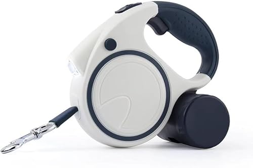 Nozuma 犬用伸縮リード 5 メートル長 小中型犬対応 (耐荷重 25kg) LED ライト付き ごみ入れ付き 自動巻き 光反射 夜散歩用 片手ブレーキ一時停止 滑り止めハンドル 反射テープ後付け可能 (ブルー) 強いナイロンテープ