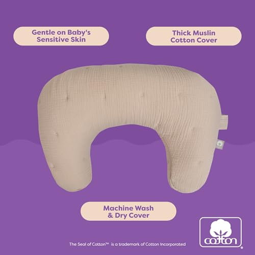 Image of Boppy Nursing Pillow, Cotton Muslin Ergonomic Breastfeeding Support Pillow | Bottle & Breastfeeding Pillow, High Lift & Firm Support, Water-Resistant, Washable Cotton Muslin Cover - Oatmeal