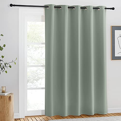 NICETOWN Blackout Sage Green Curtain for Windows 84 inch Long - Thermal Insulated Solid Grommet Room Darkening Drape Sound Reducing for Bedroom/Living Room (1 Panel, W66 x L84)