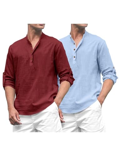 Image of ROYALSCOUT Combo of Men's Solid Cotton Blend Full Sleeve Straight Kurta Shirt (Pack of 2)