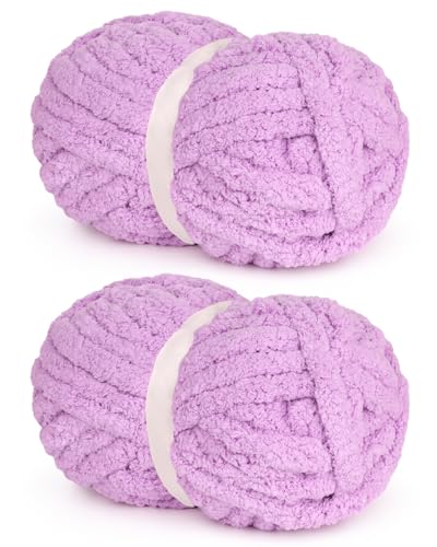 Image of Pruple Chunky Chenille Yarn for Easy Crocheting Hand Arm Knitting, Super Bulky Soft Plush Warm Fluffy Yarn for Blankets, Large Thick Chenille Yarns for Beginners (2 PCS, 28yds /8oz Each) | #10 Giant Chenille Yarn,Super Soft Plush Fluffy Warm,Quick Easy Thick for Hand Knitting,28yds /8oz Each Skein, 28yds /8oz Each
