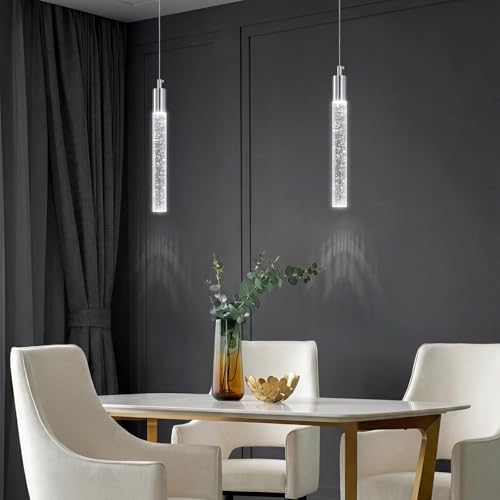 Image of Modern Kitchen Island Pendant Light Dimmable LED Chrome Finish Mini Crystal Pendant Lighting Bedroom Bedside Table Small Pendant Lights(2-Pack)