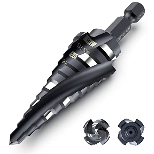 M35 Cobalt HSS Step Drill, Four Spiral Flute Cobalt Step Drill Bit,3/16”-7/8" Impact Unibit Bit