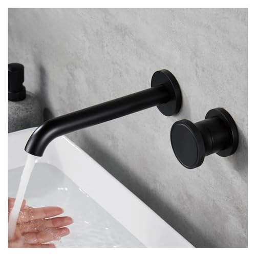 Aitana Grifo de baño de latón negro de lujo con diseño montado en la pared, control doble frío y caliente de una sola manija, grifo mezclador de lavabo simple (negro mate 01)