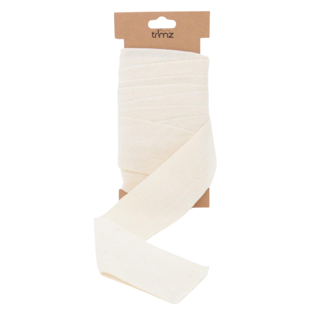 Trimz Natural Double Herringbone Cotton Ribbon, 50Mm X 5M