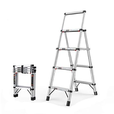 Telesladder Telesladder Aluminum Telescoping a Frame Ladder Extension Multi-Purpose Extendable Folding Ladder, 330Lbs Capacity, Anti-Slip/4-Step