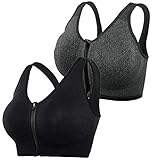 DODOING Zip Front Sports Bra Post Surgery Bra Yoga Bra Workout Fitness Activewear Racerback Padded Extra Support Seamless Bras for Women（2PCS）
