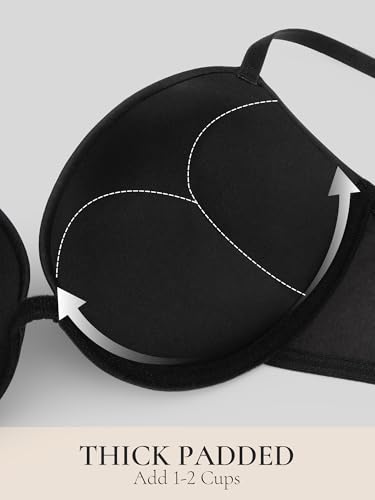 Image of Push Up Bra Deep Plunge Thick Padded Add Cup Smooth T Shirt Bras Underwire Demi Low Cut Molded Bralette