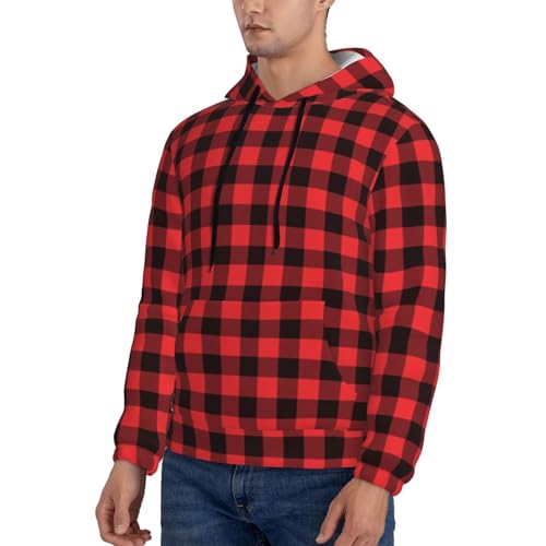 Hoodies For Men - Buffalo Plaid Red Black Print Long Sleeve Casual Men'S Hoodies & Sweatshirts Pullover With Pocket3