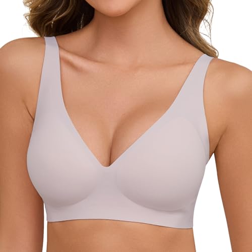 Vijamiy Reggiseni Senza Ferretto Donna Sexy Scollo a V Reggiseno Push Up Imbottito Comfort Seamless Bra con Estensore per Reggiseno(Violett,S)