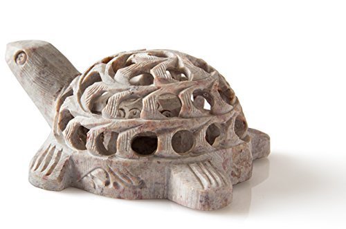 StarZebra Novelty Item Artisan Handcarved Stone Lucky Turtle Figurine - Beautifully Sculptured Handmade Lattice Jali Work From a Single Block of Stone