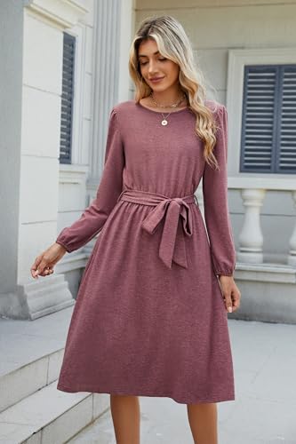 Image of Newshows Womens Long Sleeve Casual Dresses 2025 Business Work Teacher Fall Church Belted A Line Flowy Midi Dress