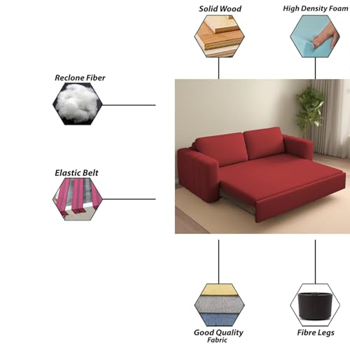 Image of Cisco 3 Seater Sofa Cum Bed for Living Room (Maroon Fabric Colour) Premium Fabric Sofa Cum Bed for Living Room