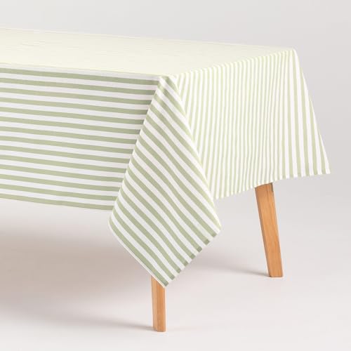 GAMUSI Mantel Antimanchas Cuadrado Tela algodón Impermeable Rayas Verde Claro, 140x140 cm