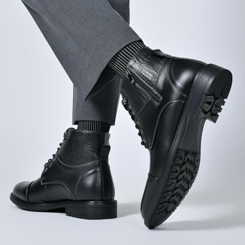 Image of Holy dove Mens Oxford Leather Dress Boots Cap Toe Side Zip Fashion Mid Top Chukka Ankle Boots for Men Size 9