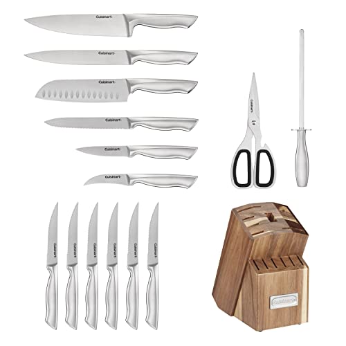 15Pc German Stainless Steel Hollow Handle Cutlery Block Set W/Acacia Block #TOP2