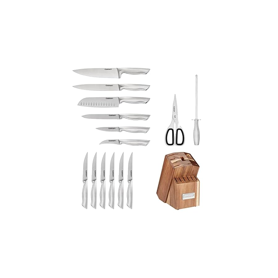 Cuisinart 15pc German Stainless Steel Hollow Handle Cutlery Block Set w/Acacia Block