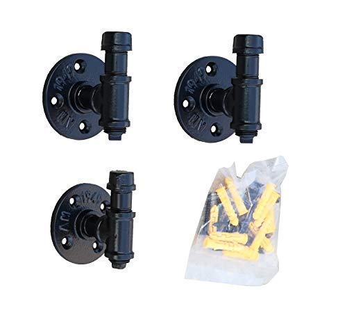 Rustic Towel Robe Hook Set,Industrial Pipe Robe Hook,Towel Single Hook Kit | Heavy Duty DIY Style Industrial Iron Pipe Wall Mounted, (Set of 3)