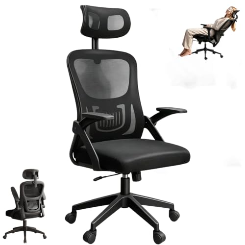 Cadeira de Escritório Ergonômica Preta Mesh Reclinável, Suporta 150Kg