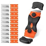 Razor Blade Scraper, 2-in-1 Scraper Tool with 10Pcs Plastic Blades and 10Pcs Metal Blades, Multi-Purpose Cleaning Razor Scraper for Decals, Stickers, Labels, Caulk, Adhesive, Paint Removal