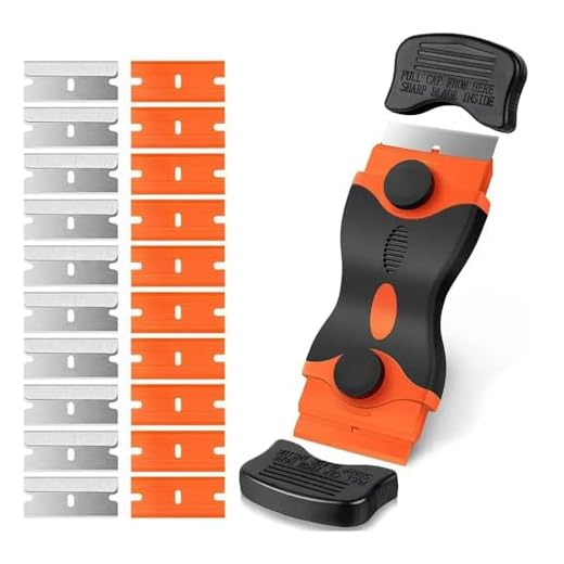 Razor Blade Scraper, 2-in-1 Scraper Tool with 10Pcs Plastic Blades and 10Pcs Metal Blades, Multi-Purpose Cleaning Razor Scraper for Decals, Stickers, Labels, Caulk, Adhesive, Paint Removal
