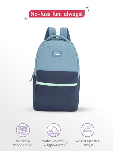 Image of Genie Marshmellow School Backpack For Girls |19 Inch-36 Litres With Laptop Sleeve, Rain cover, Three Compartments, |Best for Books, Water Bottles, Stationery, Laptop, Lunch Box & Essentials-Navy Blue