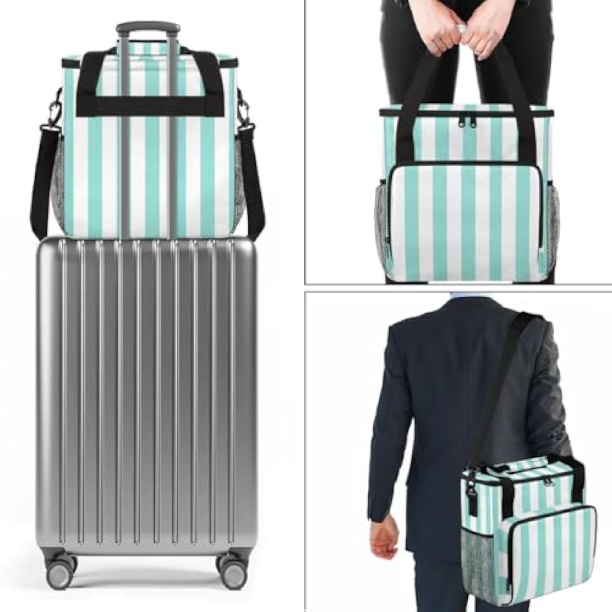Light Blue Stripes Travel Coffee Maker Carrying Bag