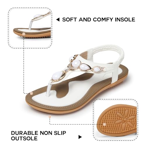 Image of SHIBEVER Dressy Flat Women Sandals: Comfortable Summer Thong Flats Sandal | Arch Support Walking Ankle Strap Dress Rhinestone Bling Womens Sandal - All Day Comfort Casual Beach Boho Women's Shoes