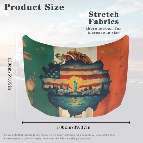 Image of Mexican USA Flag Design Car Hood Cover Protector 59x39 inches Stretchable Auto Hood Wrap Blankets, Waterproof Automotive Accessories for SUV Sedans Trucks