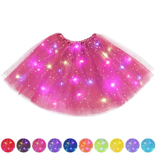 AYBUY Faldas tutú LED para mujer, fiesta de ballet, festival elástico, Halloween, carnaval, Rosa Roja, 40 cm