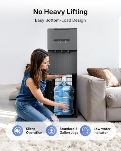 Image of Self-Cleaning Bottom Load Water Cooler Dispenser for 5 Gallon Bottle, Black