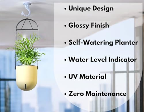 Image of Indian Discovery Self Watering Ceiling Hanging Planter|Hanging /Hooked Flower Pots for Home, Balcony, Vertical Garden Decor Flower Pots(1 PC,Ivory,Sphere)|6 Inch UV-Resistant Plastic Plant Pots